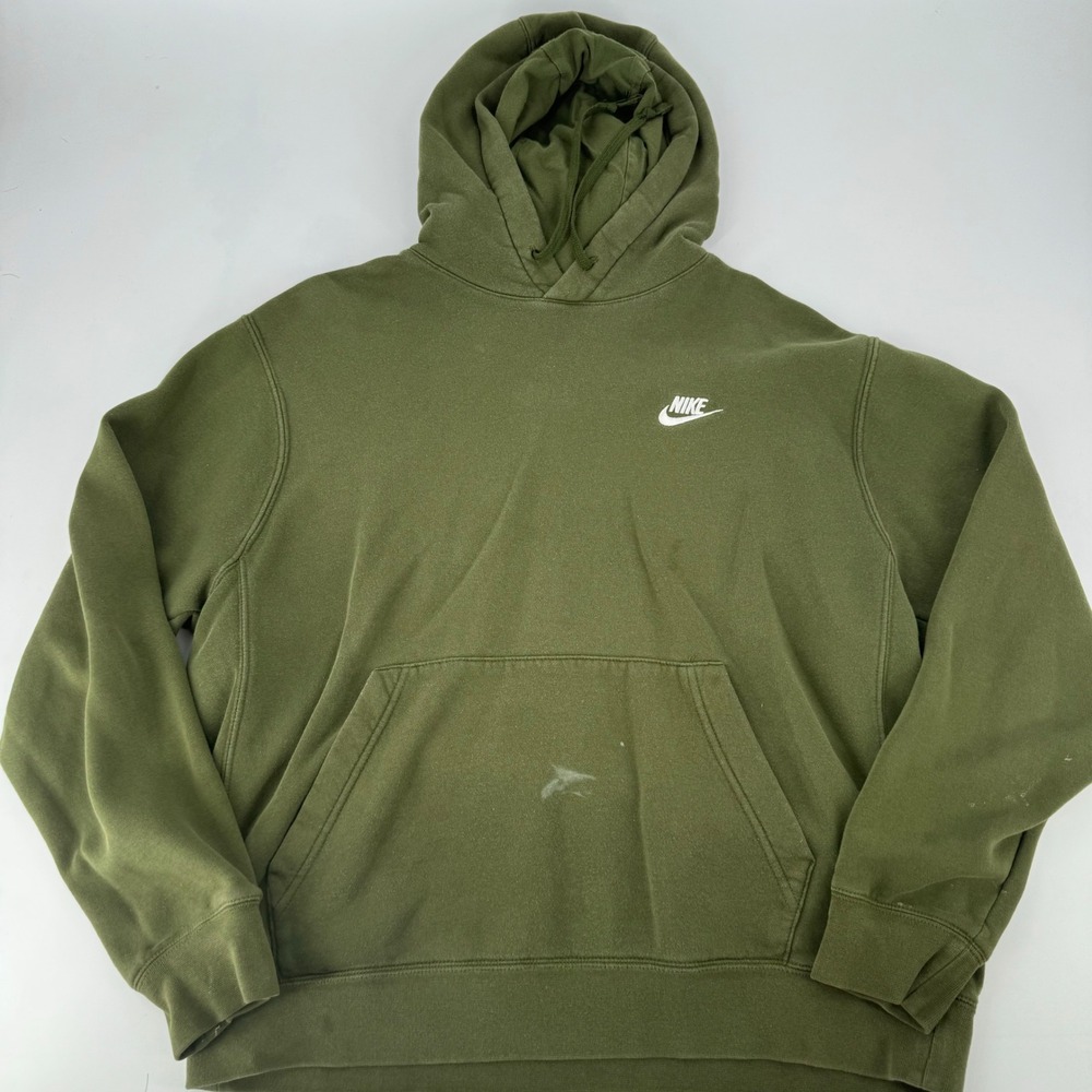 Nike Sportswear Club Fleece Hoodie Green Logo Pullover Men's Size L
